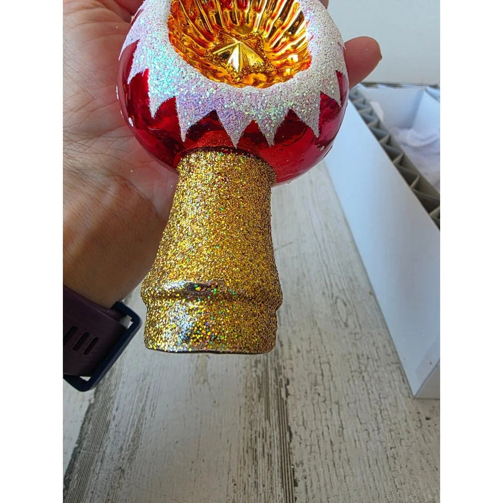 OWC old world indent icicle tree topper glass gold blue glitter Xmas tree